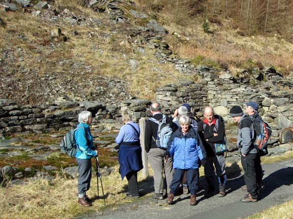 2.Sarn Helen, Lledr Valley
The group stops to learn about the recently excavated remains of Tai Penamnen the seat of Maredudd ap Ieuan, founder of the Wynns of Gwydir. We also learned that Maredudd ap Ieuan had a wife in each of the local villages. Conversation dried up for a time while the male members of the group contemplated this.
Keywords: Mar10 Ian Sunday