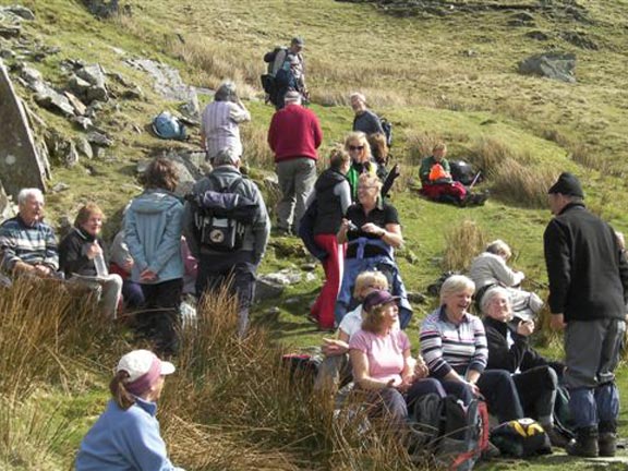2.Snowdon. Snowdon Ranger Path. Celebrating Arwel Davies' 80th Birthday.
First coffee break on the ascent.
Photo: Tecwyn Williams.
Keywords: Apr10 Thursday Arwel