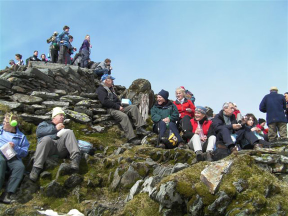 6.Snowdon. Snowdon Ranger Path. Celebrating Arwel Davies' 80th Birthday.
Picnic lunch at the top of Snowdon.
Photo: Tecwyn Williams.
Keywords: Apr10 Thursday Arwel