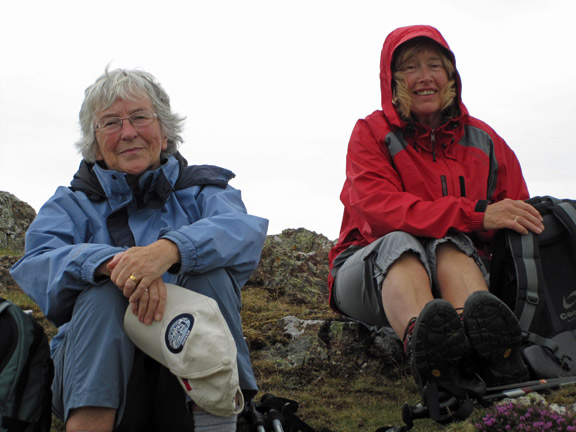5.Mynydd y Dref (Conwy Mountain) & Foel Lys
Rhian and Pam at the 'Sheep Drop' on Conwy Mountain looking inland. There is preparation for rain.
Keywords: June10 Sunday Cleaton