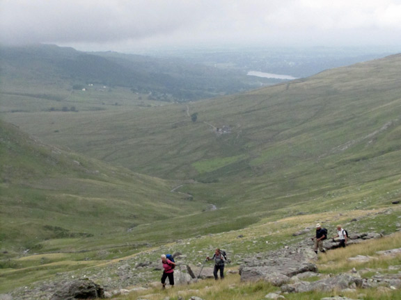 3.Moel Cynghorion to Moel Eilio
Looking north back down the Arddu valley with the Llanberis path and the railtrack on the right of the valley. Llyn Peris in the distance.
Keywords: July10 Sunday Robert Herve