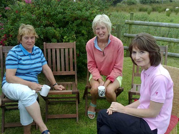 3.Uwchmynydd, Mynydd Mawr, Ffynnon Mair. + Bryn Llwyd.
Afternoon tea and cakes in Judith's garden following the walk. Photo: Meirion Owen.
Keywords: July10 Thursday Judith Thomas