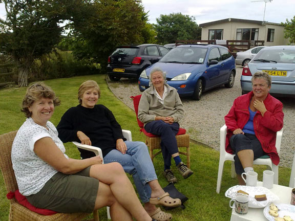 4.Uwchmynydd, Mynydd Mawr, Ffynnon Mair. + Bryn Llwyd.
Afternoon tea and cakes in Judith's garden following the walk. Photo: Meirion Owen.
Keywords: July10 Thursday Judith Thomas