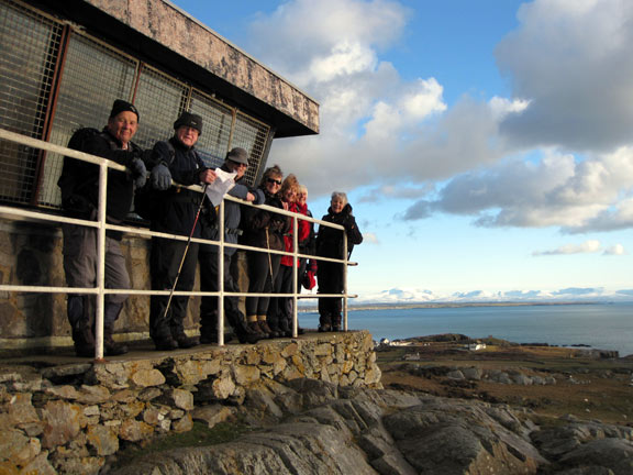 6.Rhoscolyn, Anglesey coastal walk 28/11/10.
A line up at the coastguard lookout station.
Keywords: Nov10 Sunday Pam Foster