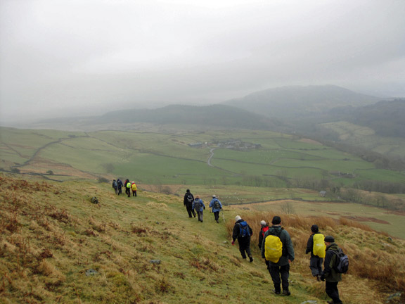 4.Barmouth to Tal y Bont Taith Ardudwy stage 1.
Another welcome descent with Bwlch Cwnmaria on our left and the Mawddach Estuary on our right. This is when it starts to get wet.
Keywords: March11 Sunday Dafydd Williams