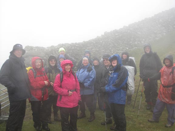 5.Barmouth to Tal y Bont Taith Ardudwy stage 1.
20th Mar 2011. We seem to be getting wetter but manage a smile as we reach Bwlch y Rhiwgyr. The highest point of the walk at 457m. 
Keywords: March11 Sunday Dafydd Williams