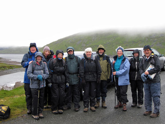 1.Pumlumon
29th May 2011. Ready for off at the pumping station. Nant y Moch resevoir behind. We are dressed for the weather.
Keywords: May11 Sunday Ian Spencer