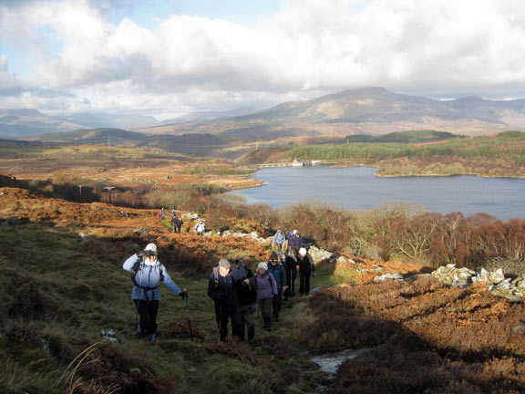 3.Llyn Trawsfynydd & Tomen y Mur.
9th Jan 2011. Looking back the way we have come with the dam and the mountains behind. The Moelwyns and Yr Arddu  in the distance.
Keywords: January Sunday Judith Thomas