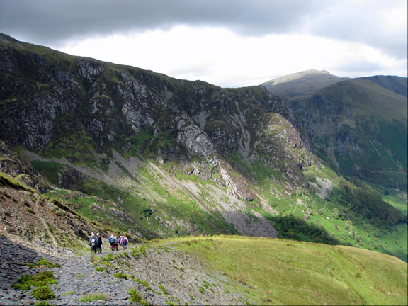 5.Glasgwm & Cwm Cywarch.
Descending into Cwm Cywarch looking towards our first ascent with Creigiau Camddwr and Gwaun y Llwyni in the background.
Keywords: Aug 11 Sunday Judith Thomas