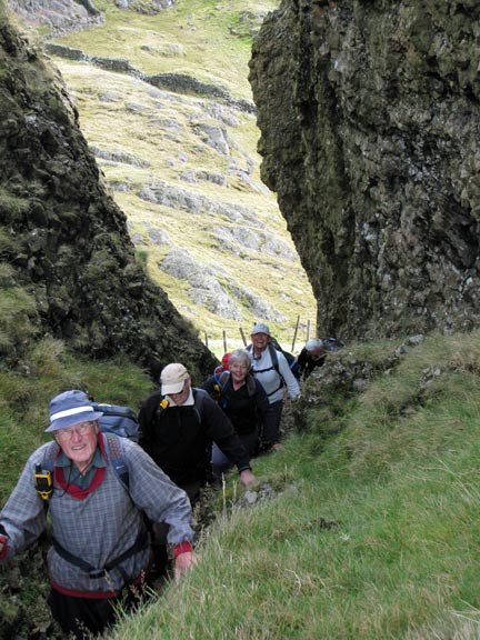 5.Moel Hebog, Moel yr Orgof, Moel Lefn.
4th September 2011. Coming up through the gully (seen in the previous photograph) as we start off from Bwlch Meillionen after lunch.
Keywords: Sept11 Sunday Hugh Evans