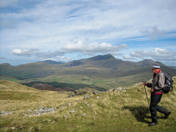 6.Moel Hebog, Moel yr Orgof, Moel Lefn.
4th September 2011. On our way down from Moel yr Ogof with Snowdon in the background.
Keywords: Sept11 Sunday Hugh Evans