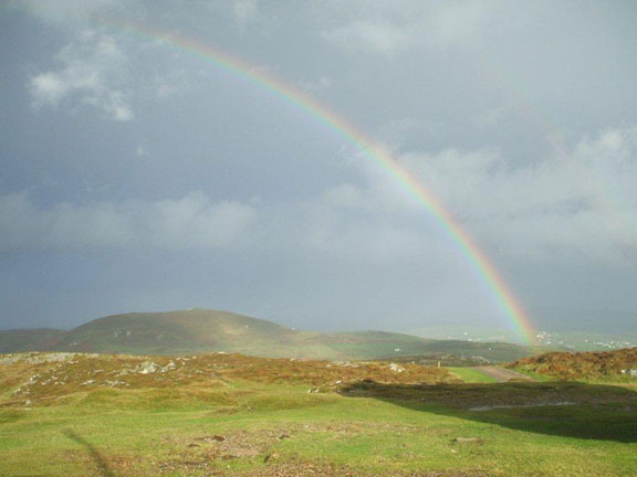3.Porth Meudwy,Pen y Cil, Mynydd Gwyddel & Mynydd Mawr.
3rd Nov 2011. This photograph of a rainbow is taken from Mynydd Mawr. Photo: Dafydd Williams.
Keywords: Nov11 Thursday Rhian Roberts Mary Evans