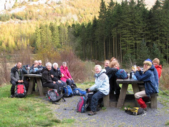 6.Penamnen Horseshoe.
30th Oct 2011. A welcome sheltered tea break on Sarn Helen with Afon Cwm Penamnen behind us, with just one more mile to go.
Keywords: Oct11 Sunday Ian Spencer