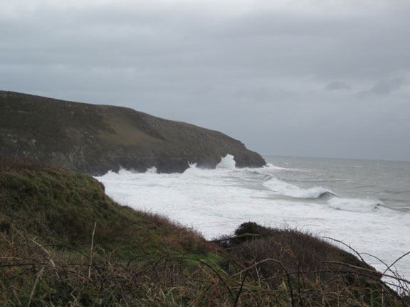 1.Abersoch, Porth Ceiriad Pwllheli
29/12/11. A stormy Porth Ceiriad. No surfers just walkers. Photo: Dafydd H Willams.
Keywords: Dec11 Thursday John Rein Enser