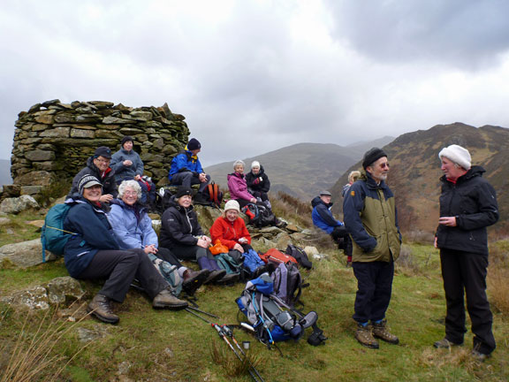 3.Beddgelert.
22/01/12. A tea break at the top of Bryn Du. Quite a chilly breeze being experienced.
Keywords: Jan12 Sunday Kath Mair