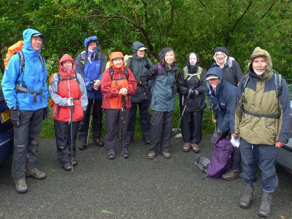 1.Across Carneddau.
24/6/12. Ready for off from the roadside parking opposite Tal y Llyn Ogwen farm entrance (our starting point).
Keywords: June12 Sunday Noel Davey