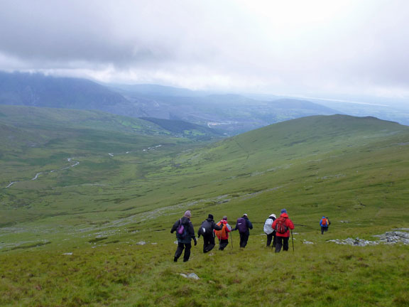 5.Across Carneddau.
24/6/12. Finally out of the clouds and the wind. Bera Bach is to our right. Our path (which can just be made out) will shortly take us between Drosgl and Moel Wnion (in the background on the right).
Keywords: June12 Sunday Noel Davey