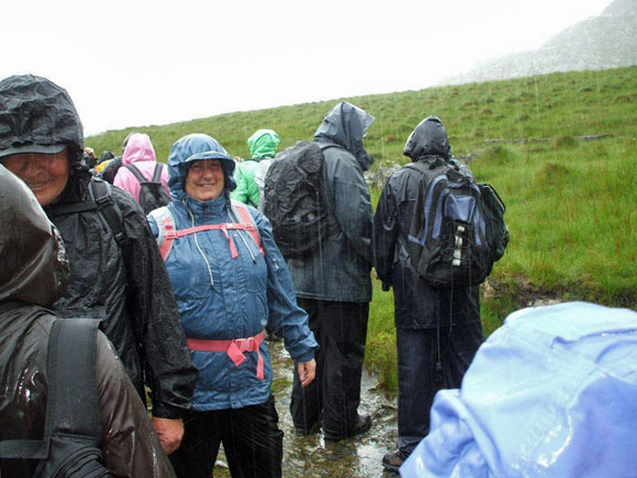 1.Cwmorthin & Rhosydd.
28/6/12. A bit of a wet day! In fact the wettest that Ian had experienced during the whole of his walking career....so far. Photo: Dafydd H Williams.
Keywords: June12 Thursday Nick Ann White