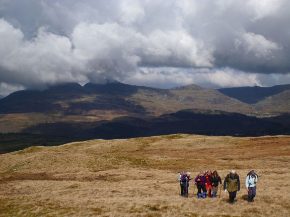 2.Mynydd Maentwrog, Gold Mine.
18/3/12. We leave the Roman road near Sychnant. Heading SE. The Moelwyns, Moel-y-Hydd and Blaenau Ffestiniog in the background.
Keywords: Mar12 Sunday Tecwyn Williams