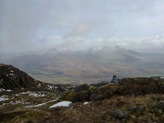 5.Moel Ddu.
Reaching the top of Moel Ddu's second peak with Cnicht and the Moelwyns in the background.
Keywords: Jan12 Sunday Tecwyn Williams