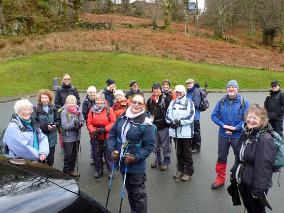 1.Beddgelert,Sygun,Cwm Bychan.
4/3/12. The car park at Beddgelert. The briefing is over and we are ready for off.
Keywords: Mar12 Sunday Judith Thomas