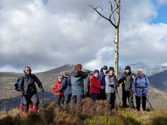 5.Beddgelert,Sygun,Cwm Bychan
4/3/12. On top of Bryn Castell with Yr Aran and snow covered Snowdon in the background. One of the group reached the top courtesy of Photoshop.
Keywords: Mar12 Sunday Judith Thomas