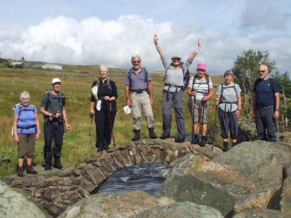 4.Cwm Bychan
2/9/12. Several miles further on. Lunch long finished. Posing on a very old bridge at Wern-Cyfrdwy. Solid rock under our feet for a change. Photo: Dafydd Williams
Keywords: Sep12 Sunday Dafydd Williams