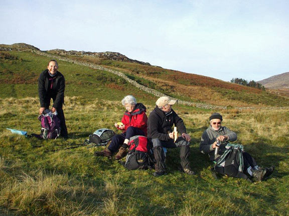 1.Cwm Pennant
29/11/12. Judith in good spirits. Everybody else taking on fuel. Photo & Captions' outline Dafydd H Williams.
Keywords: Nov12 Thursday Kath Mair