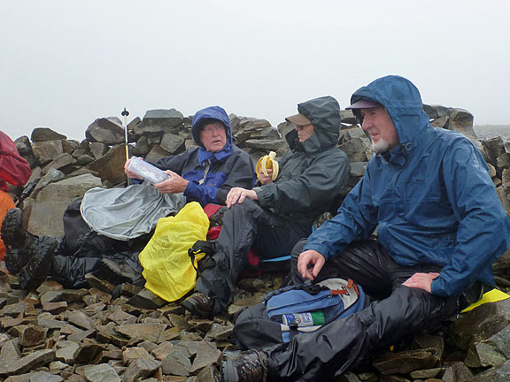 3.Mynydd Mawr
19/08/12. Scant shelter at lunchtime on top of Mynydd Mawr. Dafydd's legs problem becomes apparent.
Keywords: Aug12 Sunday Noel Davey