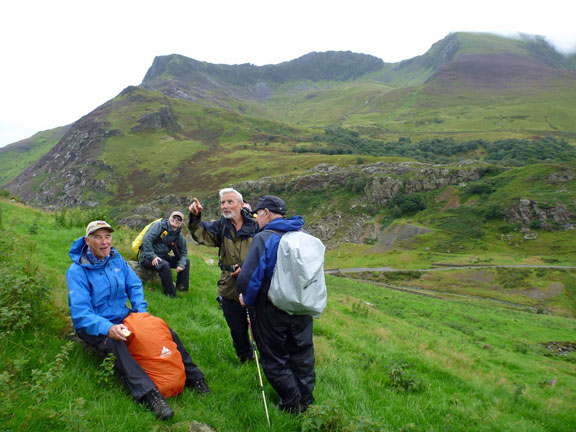 4.Mynydd Mawr
19/08/12. A much needed break after a steep descent down the side of Craig y Bera. Just above the road near Drws-y-Coed. Y Garn in the background.
Keywords: Aug12 Sunday Noel Davey