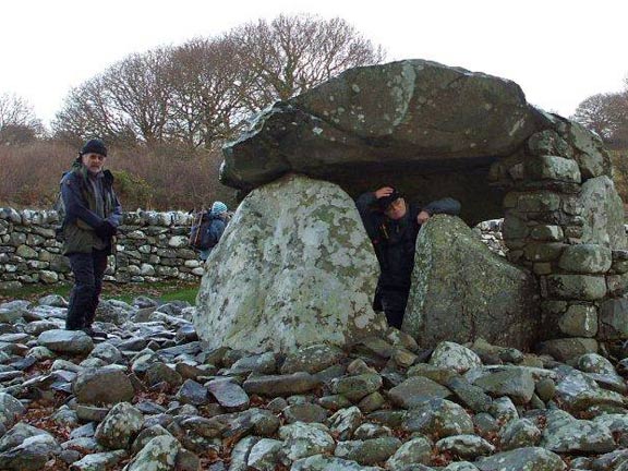 4..Dyffryn Ardudwy & Pont Scethin
9/12/12. The burial chamber just after Pont Fadog. Tecwyn is trying it for size. He has Dafydd's measurements with him. Photo: Dafydd Williams.
Keywords: Dec12 Sunday Catrin Williams