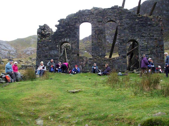 1.Tanygrisiau
18/11/12. Lunch time at the ruins of Rhosydd Chapel. Overlooking Llyn Cwmorthin to the east. Photo:Dafydd H Williams.
Keywords: Nov12 Sunday Nick Ann White