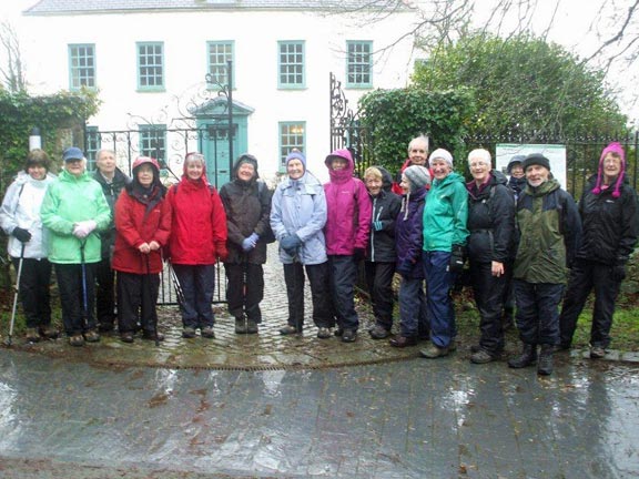 3.Club AGM March 2014.
6/3/14. A rather damp group lines up outside Ty Newydd, Lloyd George's residence in Llanystundwy, not far from his grave. Photo: Dafydd Williams
Keywords: Mar14 Thursday AGM