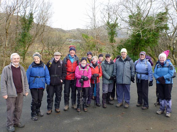 1.Croesor Circular.
2/1/14. The 'B' and 'C'walkers are all ready for off at the Croesor car park. We find the 'C' walk was longer than the 'B' walk but completed sooner!
Keywords: Feb14 Sunday Tecwyn Williams