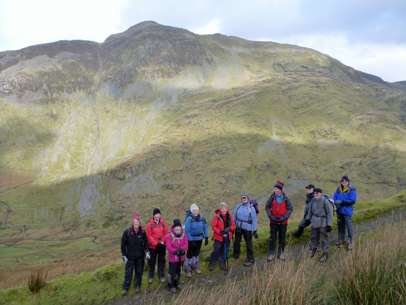 2.Croesor Circular.
2/1/14. A brief breather on the way up with the Cwm Croesor and Cnicht in the background.
Keywords: Feb14 Sunday Tecwyn Williams