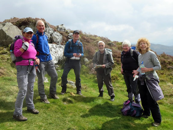 2.Diffwys, Y Llethr & Rhinog Fach
27/04/14. Still on the first ascent. A brief stop to smell the roses. Photo: Roy Milner.
Keywords: Apr14 Sunday Hugh Evans