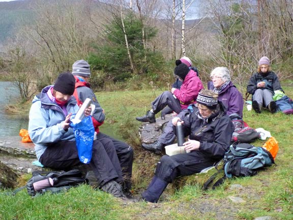 4.Dolgellau
5/1/14. 45 minutes and 1.6 miles later we are having lunch 75 yards the other side of the flood where we had to turn back. A lovely picnic spot next to a stream.
Keywords: Jan14 Sunday Ian Spencer