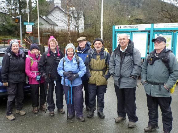 1.Wybrnant Ty Mawr
2/3/14. The Dolwyddelan railway station car park. We have just been told by our leader that the going is very wet in places.
Keywords: Mar14 Sunday Nick White