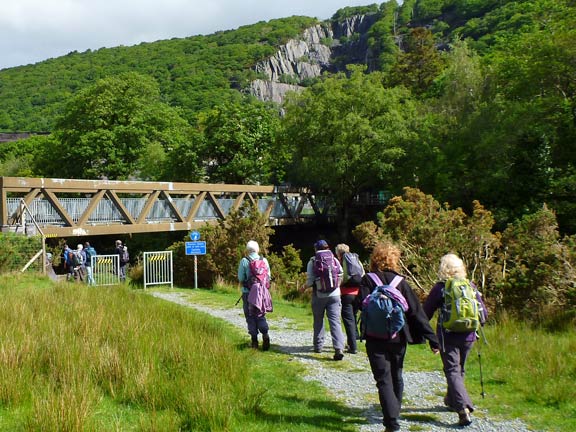 1.Llanberis Circular
25/5/14. A Llanberis Lake Railway bridge at the start of our walk.  The pedestrian bridge is just beyond it.
Keywords: May14 Sunday Kath Spencer