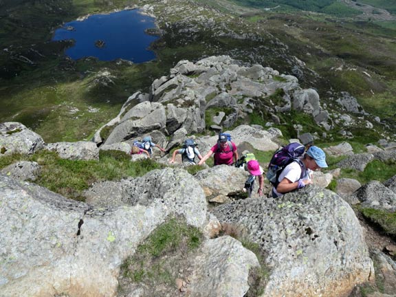 4.Moel Siabod
22/6/14. The scrambling part of the walk. Looking down on Llyn y Foel at the bottom of the sheer drop! Photo: Roy Milner
Keywords: Jun14 Sunday Roy Milnes