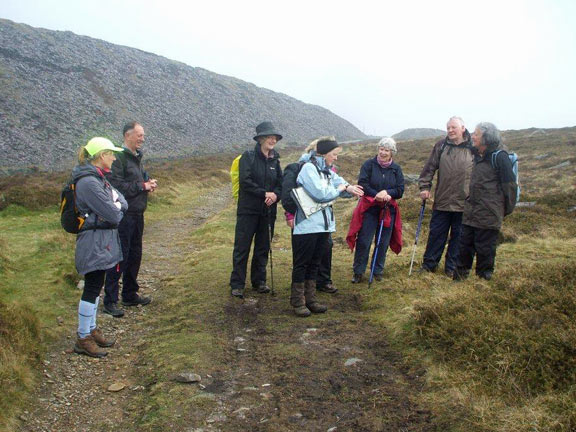 6.Penygroes Circular 
3/4/14. The leader uses her authority to get the group to on the go again. Photo: Dafydd Williams.
Keywords: Apr14 Thursday Kath Mair