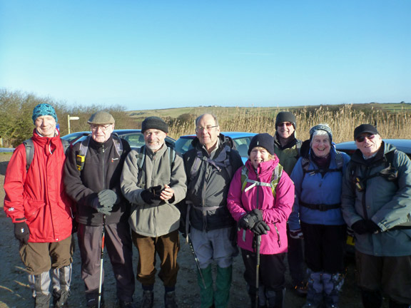 1.Porth Oer to Porth Ysgaden
16/2/14. At the car park at Porth Oer. The group has just been told that the going is slippery.
Keywords: Feb14 Sunday Hugh Evans