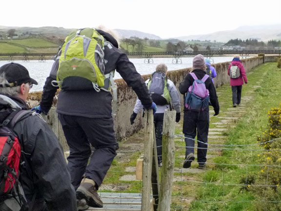 2.Llyn Trawsfynydd
3/4/14. Just after lunch the group approaches the foot bridge. Some are not looking forward to the experience.
Keywords: Apr14 Sunday Catrin Williams