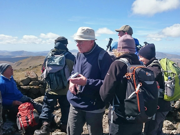 4.Arenig Fawr
26/4/15. On top of Arenig Fawr, Moel y Egwys, with the trg point and the memorial to the crew of the 303rd Bomb Group (Heavy), USAAF, Flying Fortress which crashed on the Arenig 4th August 1943. Photo: Catrin Williams.
Keywords: Apr 15 Sunday Tecwyn Williams