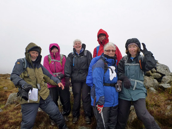 4.Round Cerrig Cochion - Yr Arddu - Foel Goch
10/5/15. 1:06pm we arrive at the summit of Yr Arddu. Such is our joy that one member starts to boogy and a second (whose eye have closed in the ecstacy of the moment) has to have her eyes photoshopped open....again!
Keywords: May15 Sunday Hugh Evans