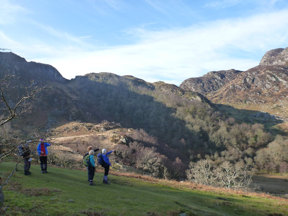 1.Llyn Crafnant & Geirionydd
15/2/15. Looking back as we descend into Crafnant having started at Capel Curig and ascended Nant y Geuallt. Castell y Gwynt and Craig Wen in the background.
Keywords: Feb15 Sunday Hugh Evans