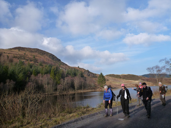 6.Llyn Crafnant & Geirionydd
15/2/15. Llyn Bychan an aptly named small lake. The rather attractive 390m high hill in the background has no name at all. 
Keywords: Feb15 Sunday Hugh Evans