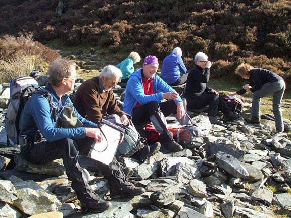 3.Llyn Crafnant & Geirionydd
15/2/15. A coffee break just before reaching the top of Nant Geuallt. Photo: Dafydd Williams.
Keywords: Feb15 Sunday Hugh Evans