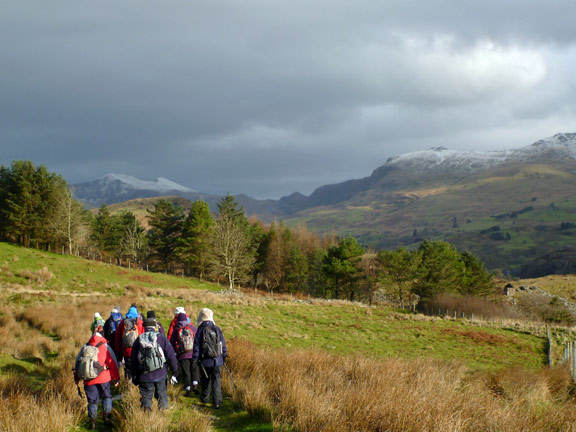 2.Cwm Pennant circular
1/2/15. Passing Craig-y-Garn on our left. Background :Moel Lefn to the right and Mynydd Drws y Coed to the left with Y Gyrn just visible in the centre.
Keywords: Feb15 Sunday Kath Mair