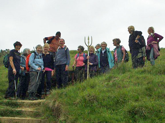 4.Mynydd Mawr to Porth Oer
25/6/15. For an explanation as to how Mary got hold of a trident, talk to Megan. Photo: Dafydd Williams.
Keywords: June15 Thursday Megan Mentzoni